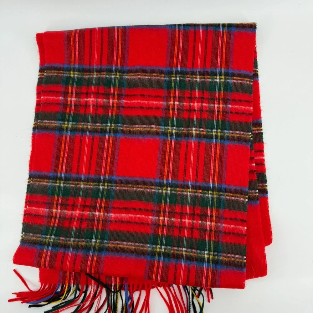 Red Plaid Scarf Source Acrylic Tartan Check Fringe Winter Warm Made Germany